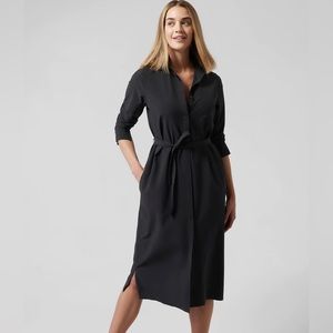 Ann Taylor petite stretch button down dress with waist tie